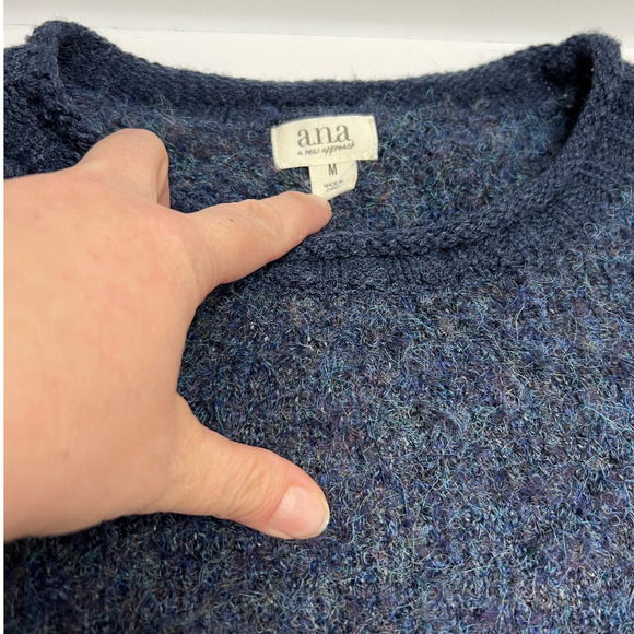 A.N.A. WOOL BLEND Mermaid Fuzzy Pocket Long Slv Distressed Sweater Side Slits M - Picture 8 of 9